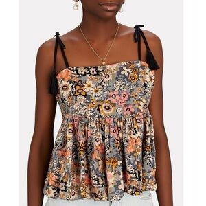The Great The Dainty Blouse Cami Top Floral Printed Cotton Peplum S-1